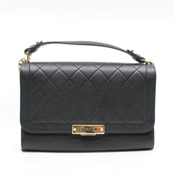 Large Label Click In Black Calfskin Leather Quilted Top Handle Flap Bag GHW Seri 23 - L'UXE LINK