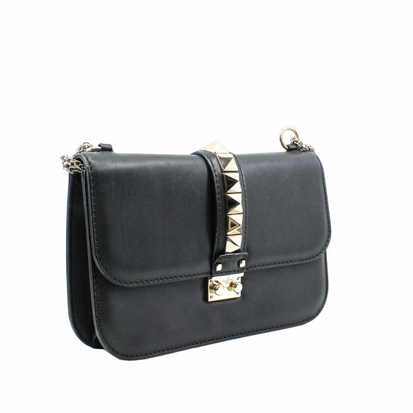 Rockstud Lock  Glam Bag leather black  ghw - L'UXE LINK