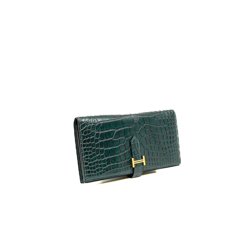 Bearn Long Wallet 6O Vert Cypress Crocodile GHW C Stamp