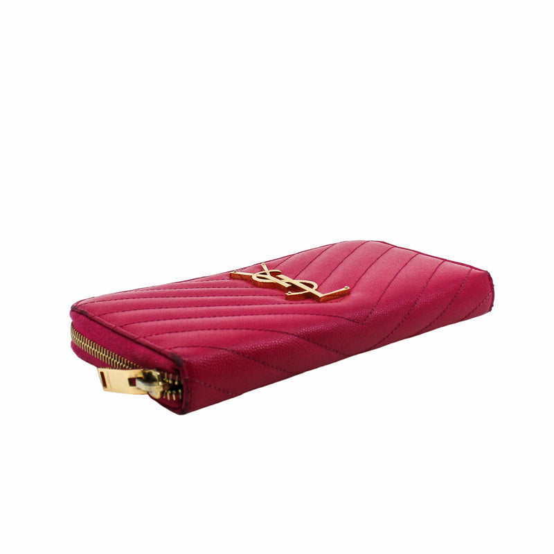 Classic Monogram Zip Around Wallet Matelasse Chevron Leather pink ghw