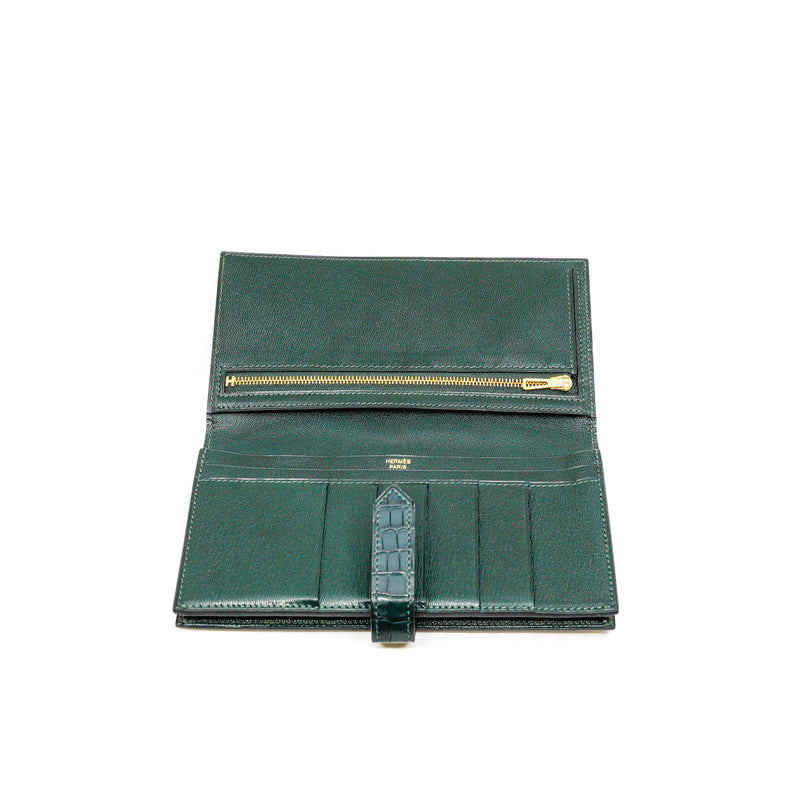 Bearn Long Wallet 6O Vert Cypress Crocodile GHW C Stamp