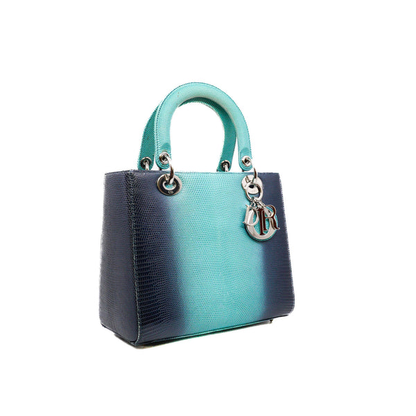 Lady Dior Medium Blue Ombre Lizard Bag PHW