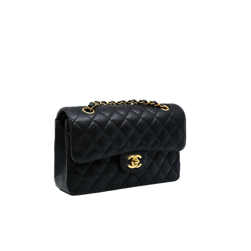 Small Classic Black Caviar Leather Double Flap Bag GHW - L'UXE LINK