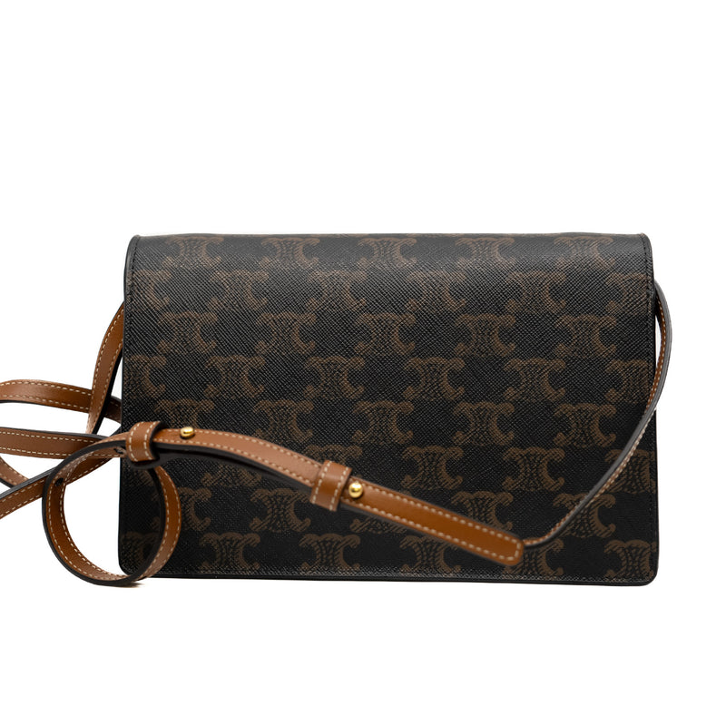 Wallet on strap in Triomphe Canvas and Smooth Lambskin ghw