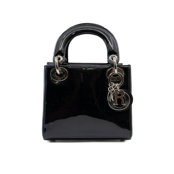 Mini Lady Dior Handbag Patent Leather Black PHW With Strap 2015 - L'UXE LINK