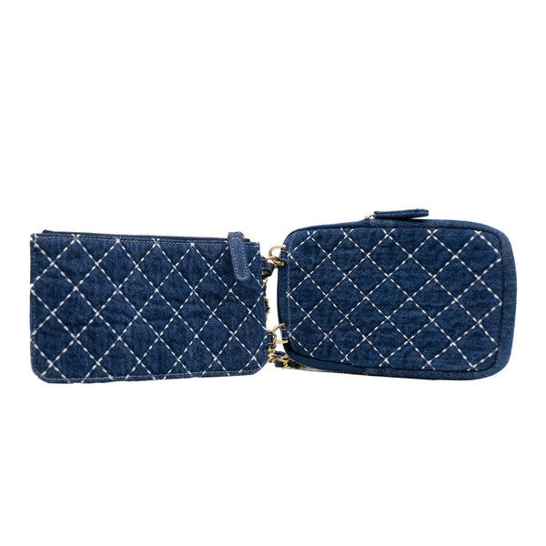 Denim Blue Quilted Vertical Double Bags GHW Seri 29 - L'UXE LINK