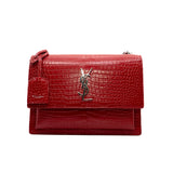 thumbnail Medium Sunset Bag Crocodile Embossed Calfskin Red PHW 2018 - L'UXE LINK