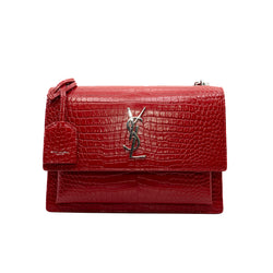 Medium Sunset Bag Crocodile Embossed Calfskin Red PHW 2018 - L'UXE LINK