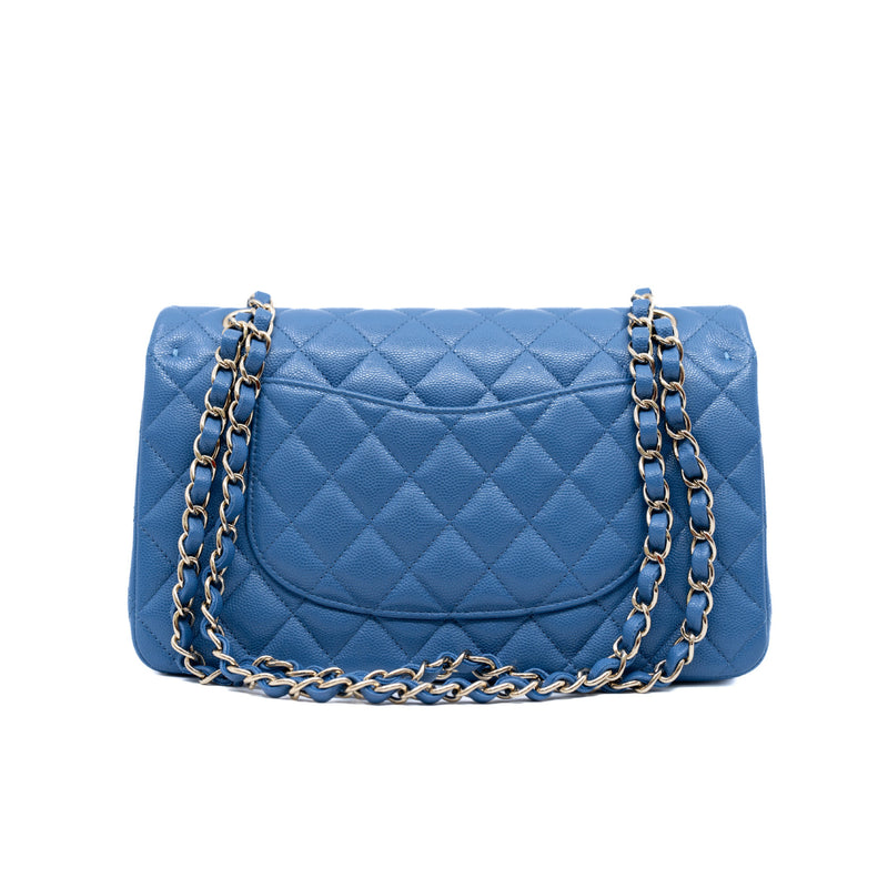 Medium Classic In Blue Caviar Leather Double Flap Bag GHW Seri 29 - L'UXE LINK