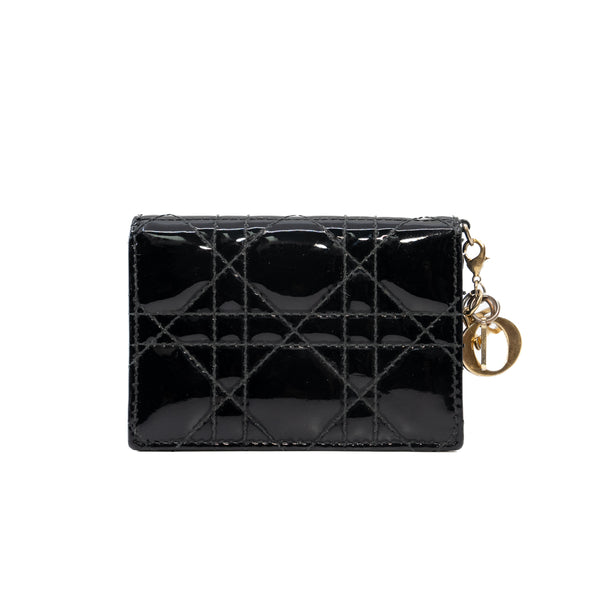 Lady Dior Bloom Card Holder In Patent Black GHW