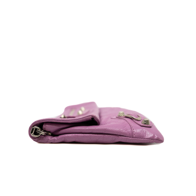 leather clutch bag in pink purple