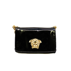 Black Patent Leather Medusa Chain Clutch GHW - L'UXE LINK