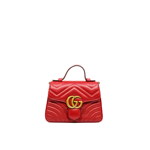 Mini GG Red Marmont Calfskin Top Handle Bag GHW