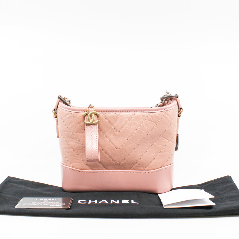 Small Gabrielle Chevron Hobo Handbag In Pink Aged Calfskin Multi Hardware Seri 29 - L'UXE LINK