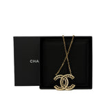 thumbnail Crystal Textured Gold CC Logo Pendant Necklace GHW - L'UXE LINK