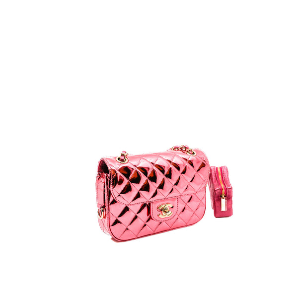 24C Mini Pink Metallic Mirror Leather Mini Flap Bag With Star Coin Purse GHW Seri K94NXXXX