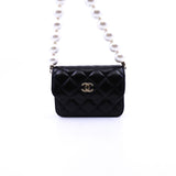 thumbnail Black Lambskin Leather Quilted Maxi Pearls Chain Card Holder Flap Bag LGHW Seri 31