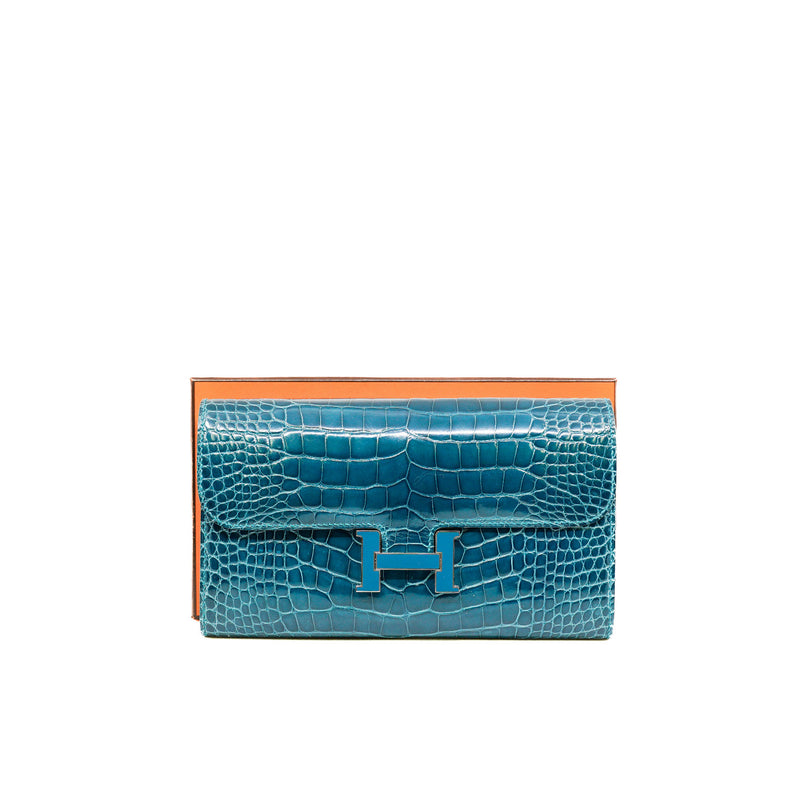 Constance Long Wallet In Green Blue Alligator Leather PHW Y Stamp