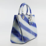 thumbnail Medium Diorissimo In White/Blue Crocodile Leather Handbag PHW With Strap - L'UXE LINK