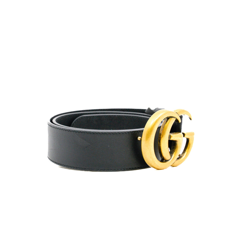 GG Marmont Black Leather Gold Buckle Wide Belt Size 75 - L'UXE LINK