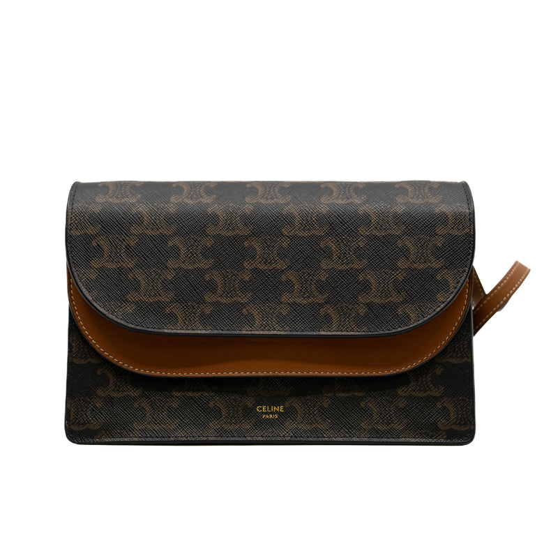 Wallet on strap in Triomphe Canvas and Smooth Lambskin ghw