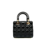 thumbnail Small Black In Satin Lady Dior With Crystal Buckle GHW With Strap - L'UXE LINK