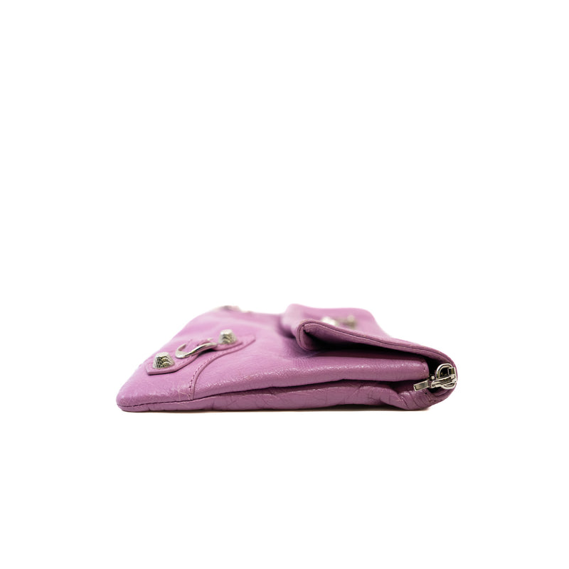 leather clutch bag in pink purple