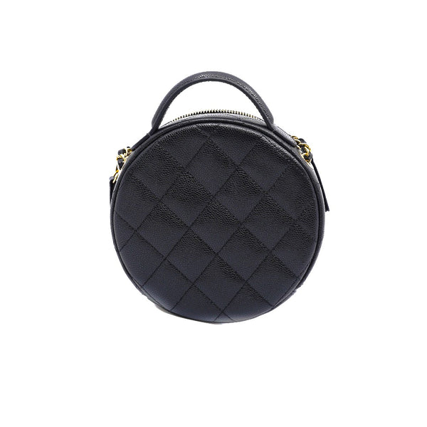 Small Coco Mark Round Vanity Case In Black Caviar Leather GHW - L'UXE LINK