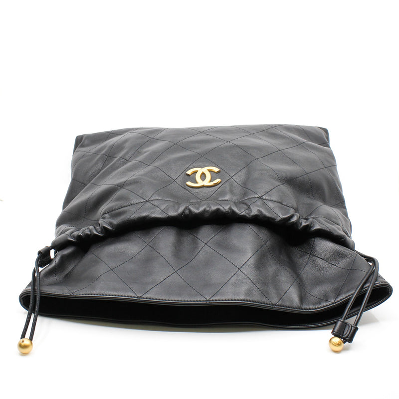 CC Logo Black Calfskin Leather Bucket Bag GHW - L'UXE LINK