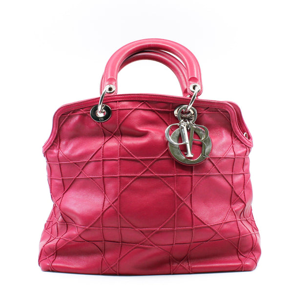 Medium Cannage Granville In Dark Pink Lambskin Tote Bag PHW With Strap - L'UXE LINK