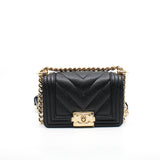 thumbnail Mini Leboy Chevron In Black Calfskin Leather Flap Bag GHW Seri HK8HXXXX - L'UXE LINK