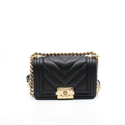 Mini Leboy Chevron In Black Calfskin Leather Flap Bag GHW Seri HK8HXXXX - L'UXE LINK