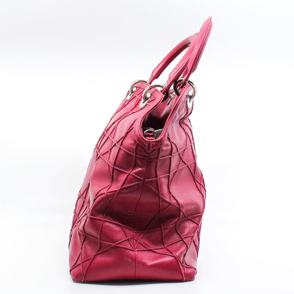 Medium Cannage Granville In Dark Pink Lambskin Tote Bag PHW With Strap - L'UXE LINK