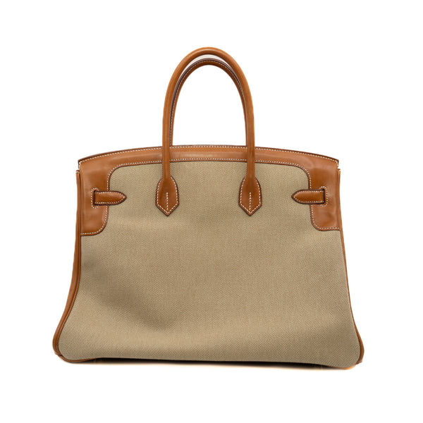 birkin 35cm in orange beige fabric/faubourg ghw R stamp