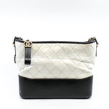 thumbnail Medium Gabrielle Quilted Aged Calfskin In White/Black Hobo Handbag Seri 25 - L'UXE LINK