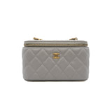 thumbnail Lambskin Quilted Pearl Crush Small Vanity Case with Chain Grey Ghw #HL3 - L'UXE LINK