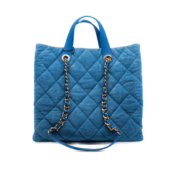 Light Blue Quilted Terry Cloth Coco Beach Shopper Tote Bag PHW Seri 30 - L'UXE LINK