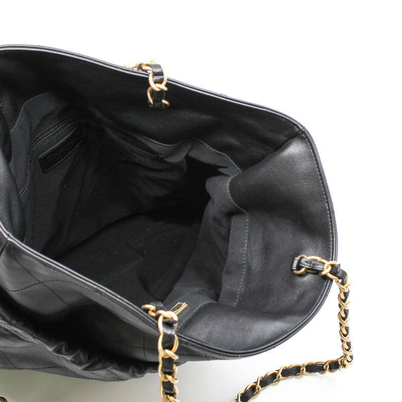 CC Logo Black Calfskin Leather Bucket Bag GHW - L'UXE LINK