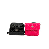 thumbnail Belt In Love Black And Pink In Patent Leather Quilted Double Mini Flap Waist Bag Seri 29