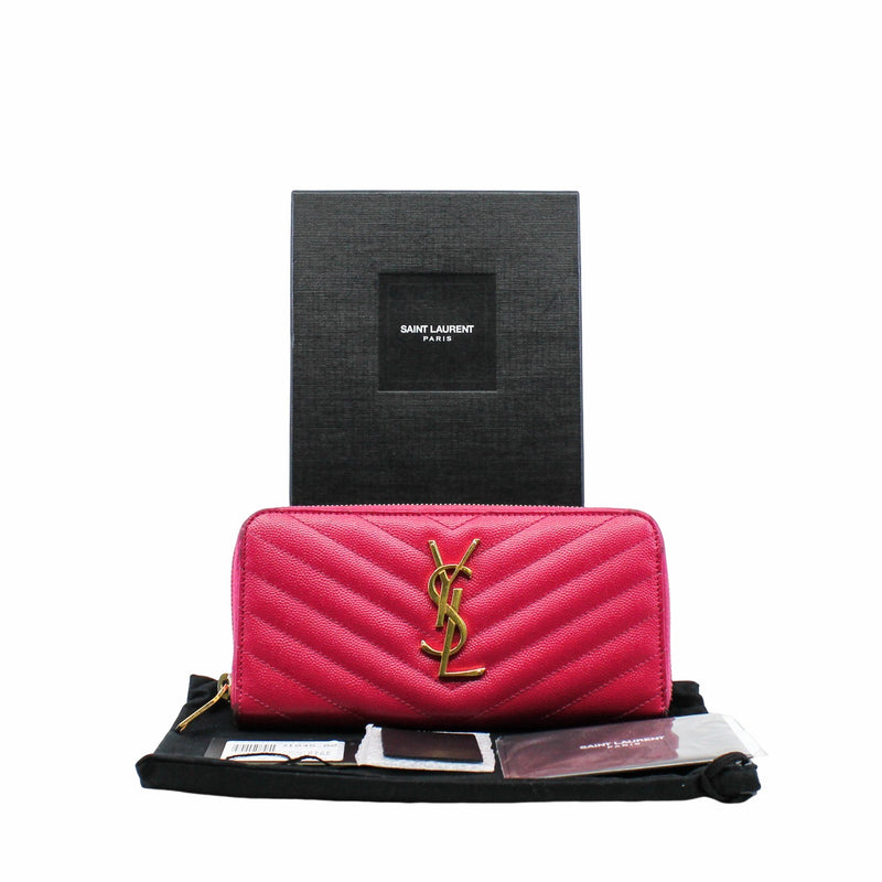 Classic Monogram Zip Around Wallet Matelasse Chevron Leather pink ghw