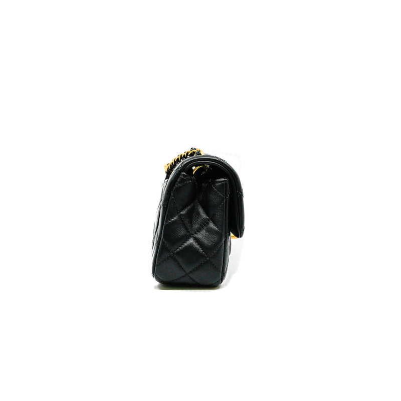 Mini Pearl Crush Black Lambskin Quilted Rectangular Flap Bag Seri 30