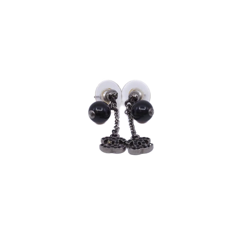 Crystal CC Black Bead Drop Earrings PHW - L'UXE LINK