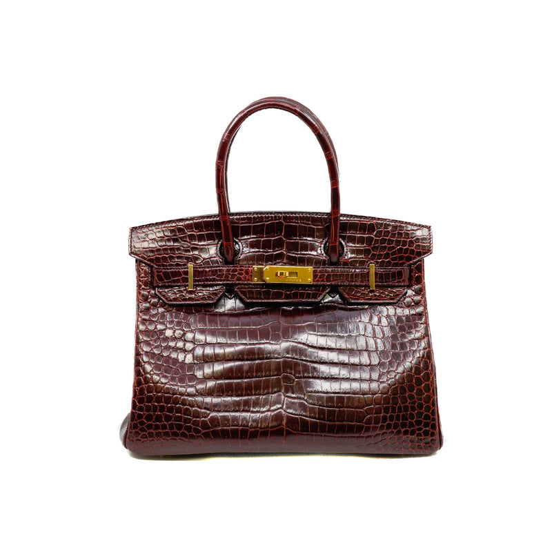 Birkin 30 In Porosus Leather 57 Bordeaux GHW C Stamp - L'UXE LINK