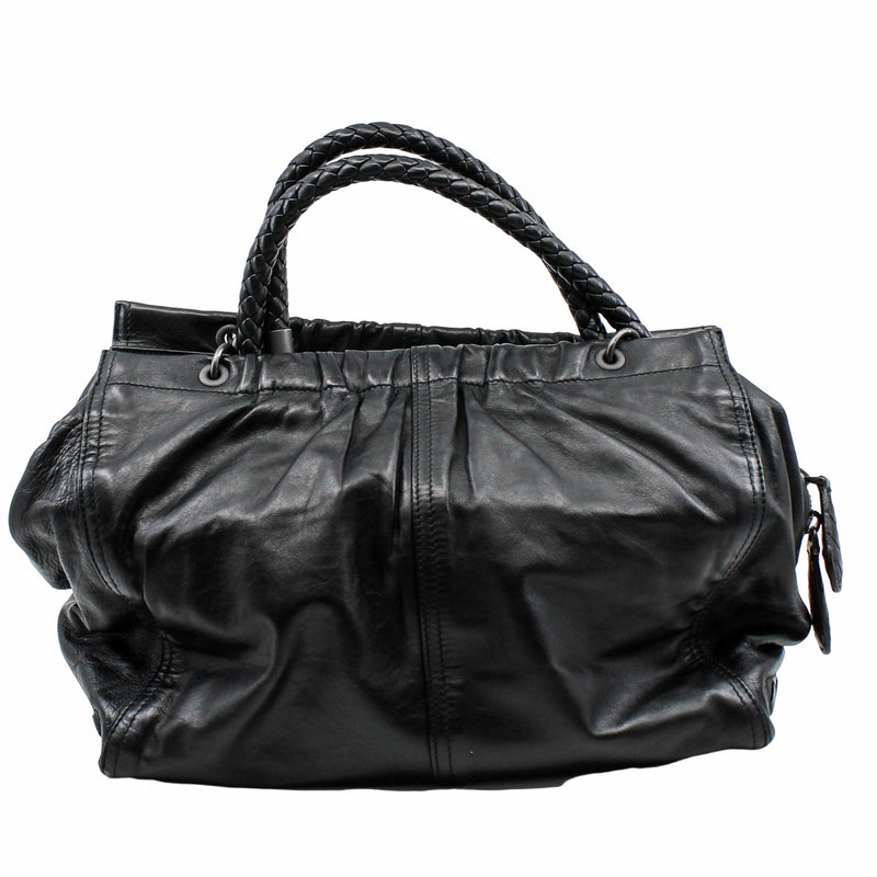 RUCHED TOTE BAG leather black - L'UXE LINK