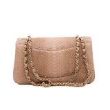 thumbnail Medium Double Flap Python Leather In Nude Pink GHW Seri 17 - L'UXE LINK