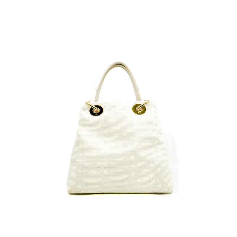 Canvas Cannage White Small Soft Lady Dior Shopping Tote GHW