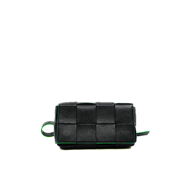 Mini Intreccio Leather In Black And Green Cassette Belt Bag PHW - L'UXE LINK