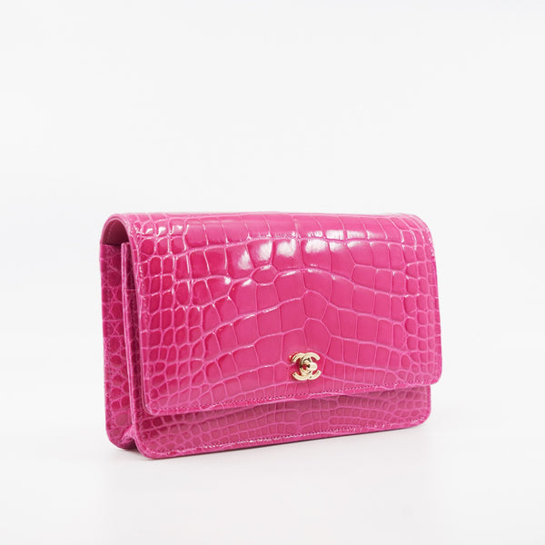 Wallet On Chain Alligator Leather In Pink GHW Seri 24