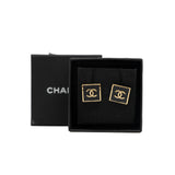 thumbnail small square cc logo earring in leather black ghw 2023