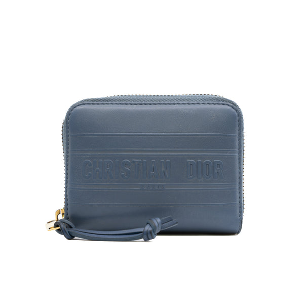 Zip Around Coin Purse Wallet Leather Denim Blue GHW - L'UXE LINK